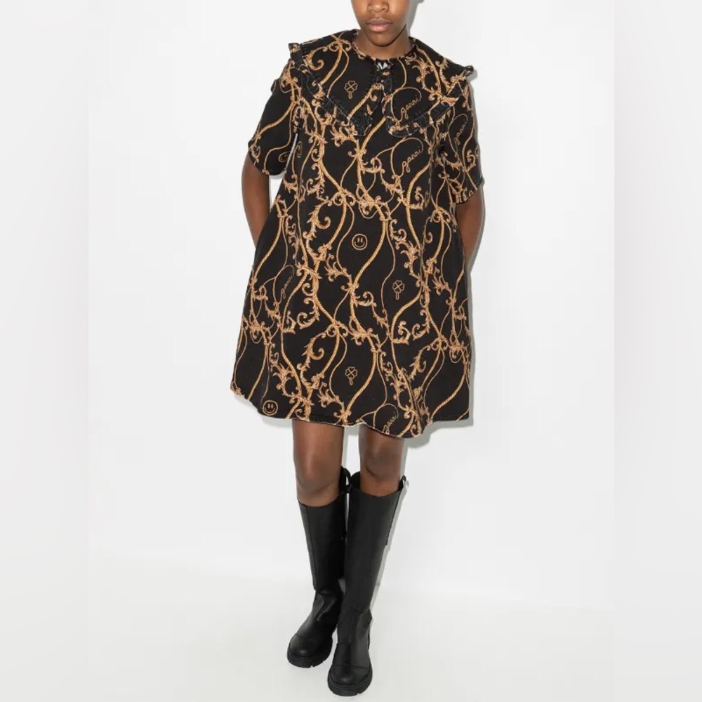 GANNI baroque print denim mini dress size 32